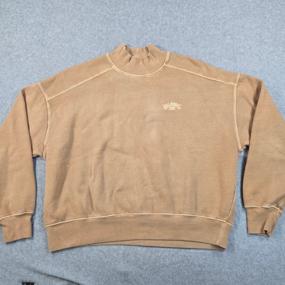 Billabong Womens Mock Neck Oversized Sweatshirt Tan Fleece Pullover Size Medium